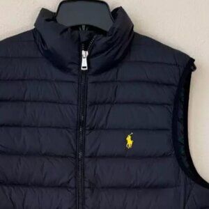 Polo Ralph Lauren Men's Packable Down Vest Black With Yellow Pony